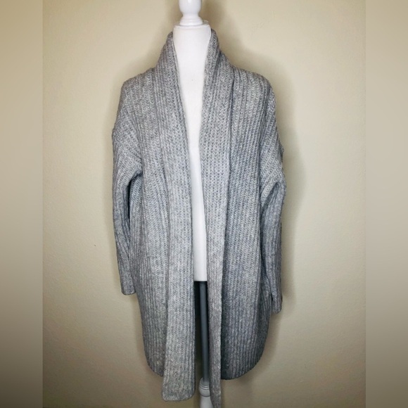 J. Crew Open Front Cardigan Midi Shawl Ribbed Wool Blend Gray Loose Boxy Fit XXS - Picture 11 of 15